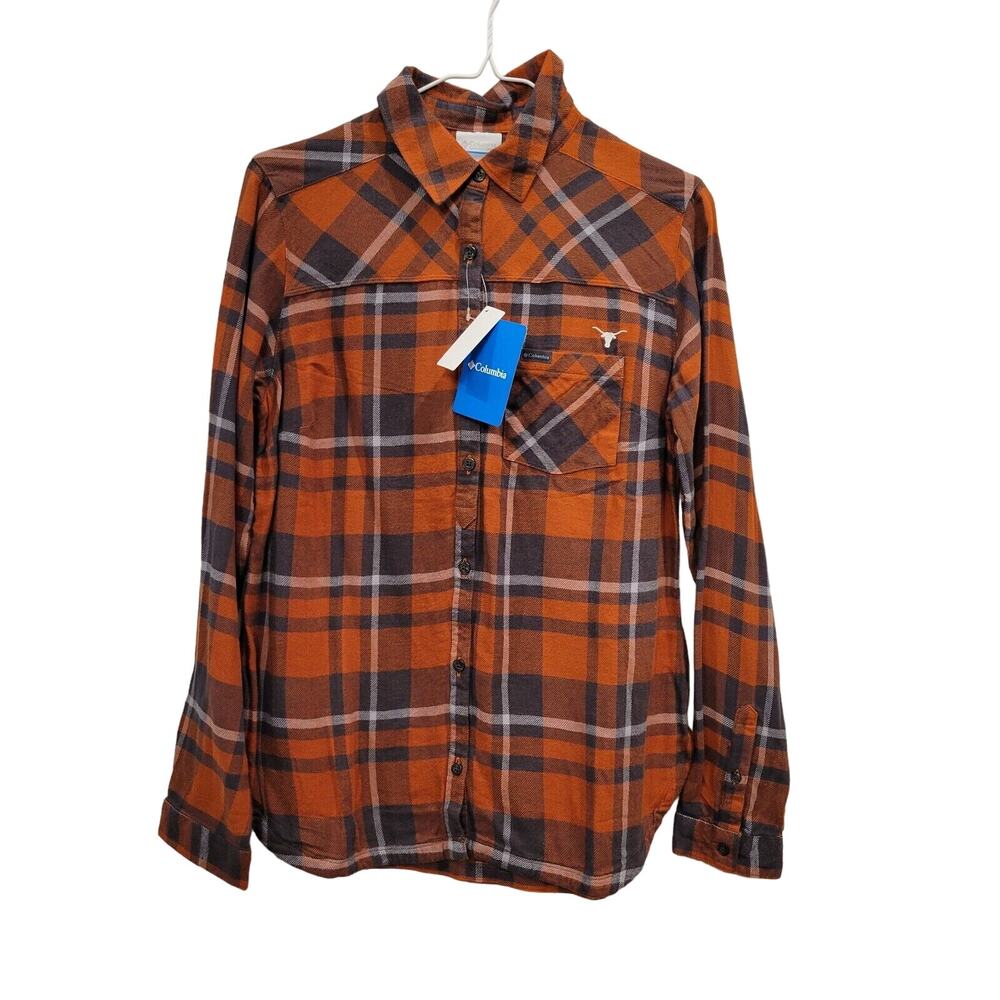 Columbia Womens Shirt S Red Plaid Gingham Flannel Button Up Long Sleeve New